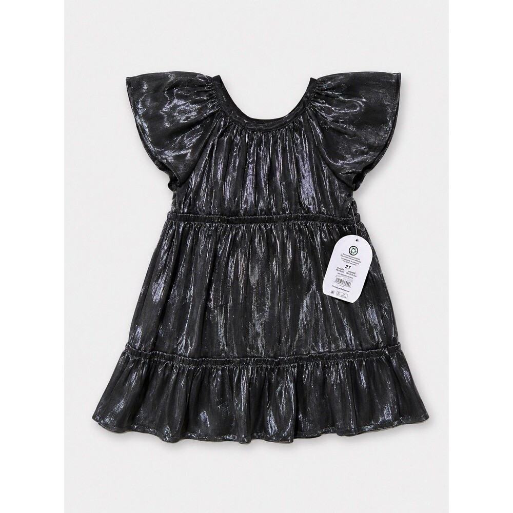 NWT Boutique Toddler Girls Black Metallic Flutter Sleeve Dress Size 2T Party